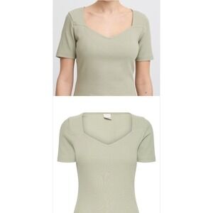 ICHI Ihoreta Womens‎ Top Extra Large XL Ribbed Square Neck Short Sleeve Casual